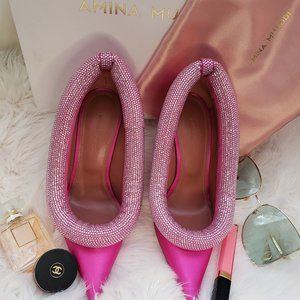 **SOLD**  AMINA MUADDI Yoon Satin Pink Pumps